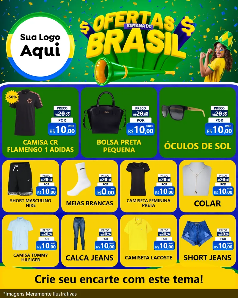 Modelo de Rede Social para Feed Instagram com o tema Ofertas Semana do Brasil para Roupas e acessórios