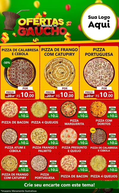 Modelo de Encarte para Encarte Grande com o tema Ofertas Semana Do Gaúcho para Pizzaria