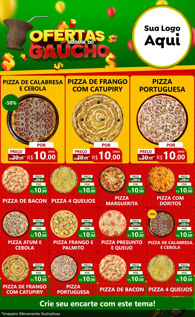Modelo de Encarte para Encarte Grande com o tema Ofertas Semana Do Gaúcho para Pizzaria