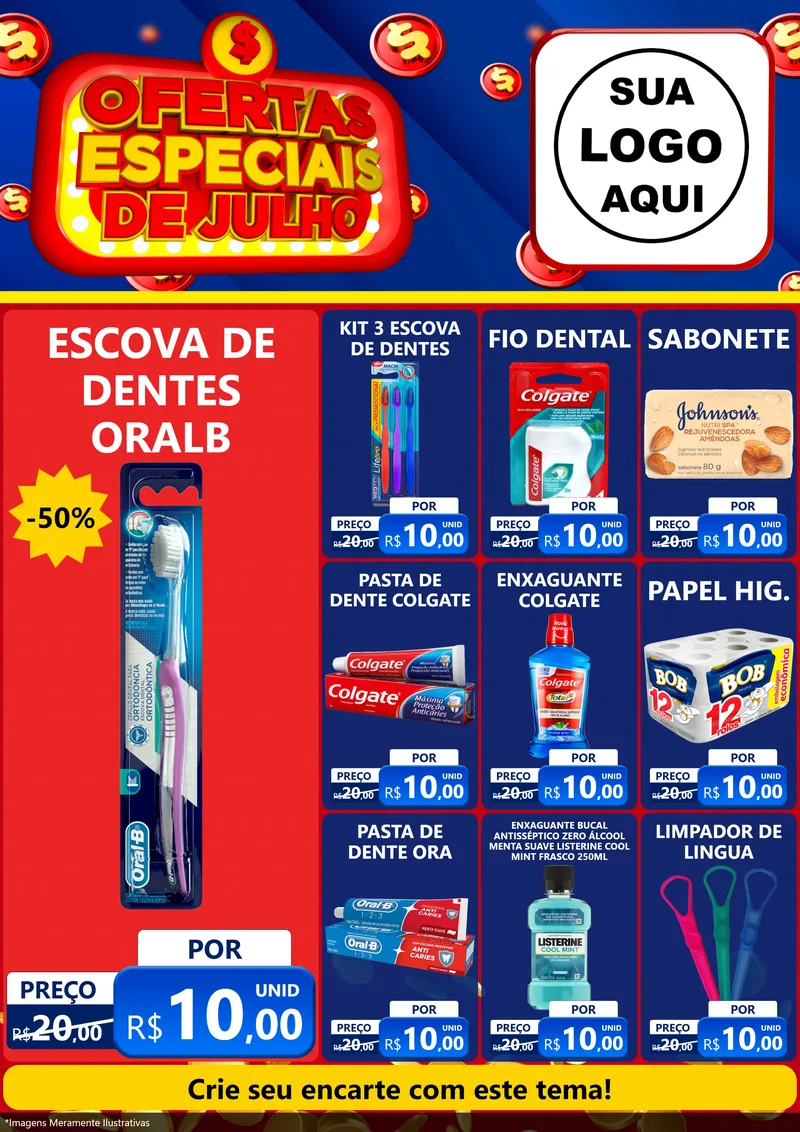 Modelo de Encarte para Encarte A4 Vertical com o tema Ofertas Especiais de Julho para Higiene Pessoal