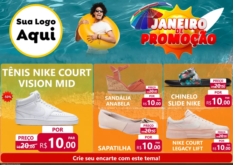 Modelo de Encarte para Encarte A4 Horizontal com o tema Janeiro de Promoção para Calçados