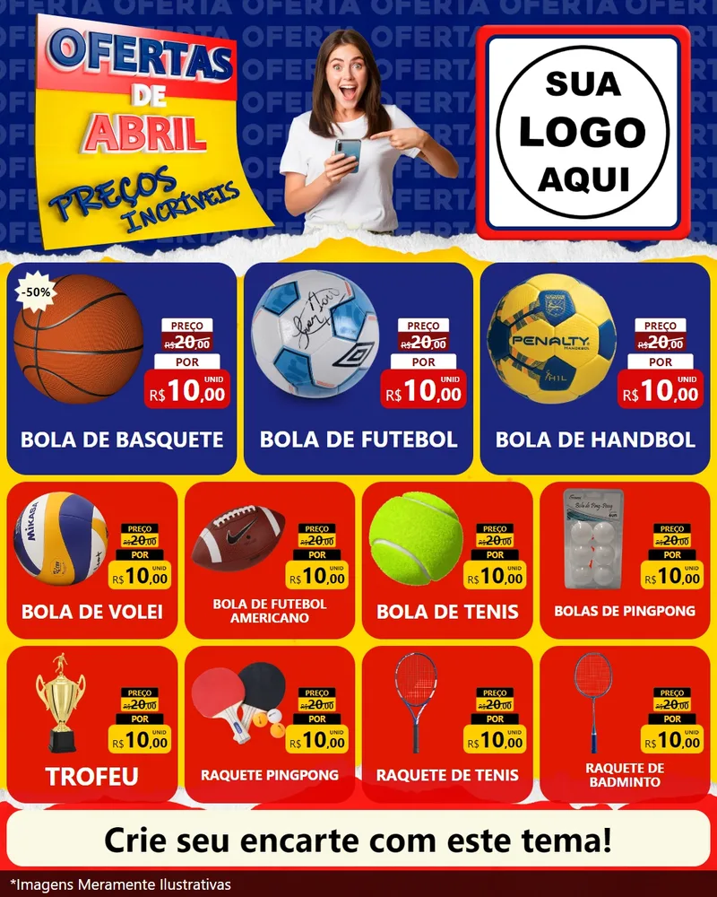 Modelo de Rede Social para Feed Instagram com o tema Ofertas de Abril - Preços Incríveis para Artigos Esportivos