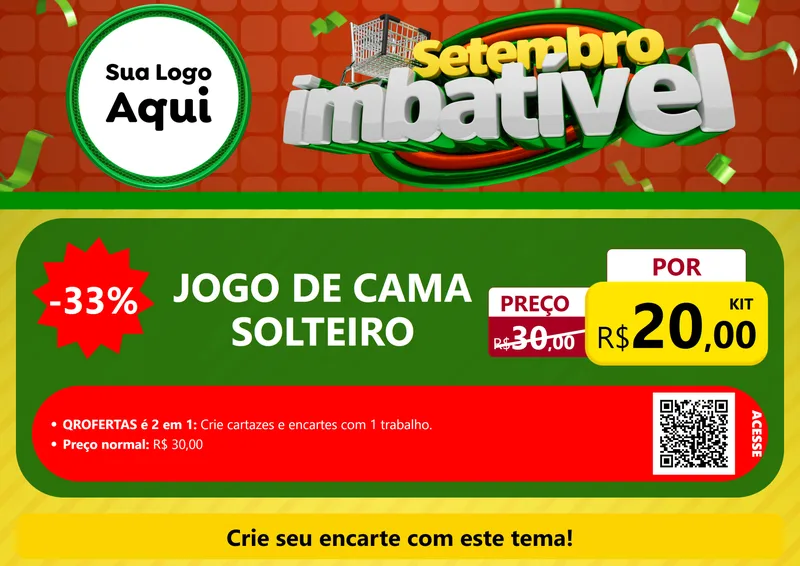 Modelo de Cartaz para Cartaz A4 Horizontal com o tema Setembro Imbatível para Cama, Mesa e Banho