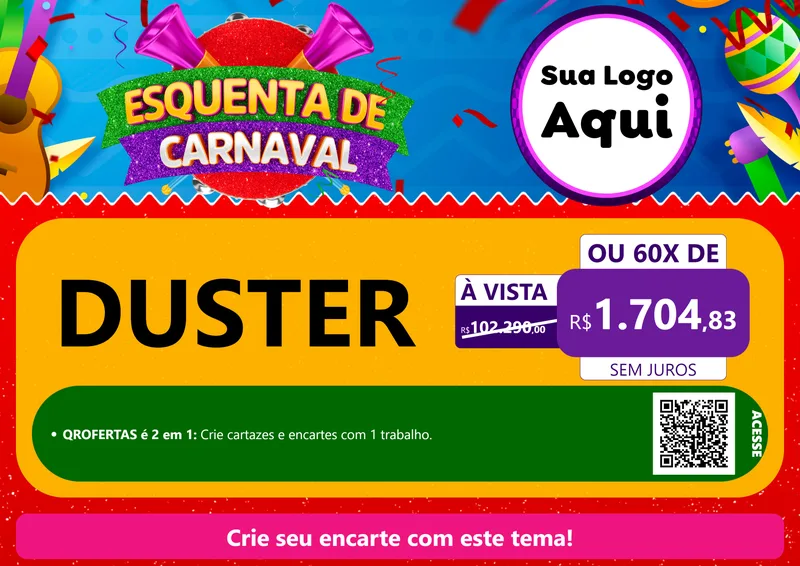 Modelo de Cartaz para Cartaz A4 Horizontal com o tema Esquenta de Carnaval para Concessionaria de Carros