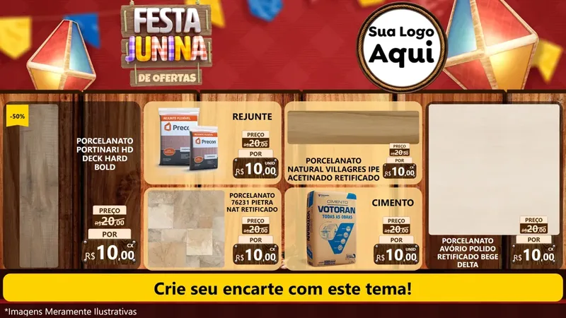 Modelo de TV para TV Horizontal com o tema Festa Junina de Ofertas para Pisos e revestimentos