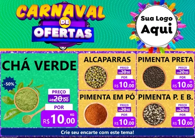 Modelo de Encarte para Encarte A4 Horizontal com o tema Carnaval de Ofertas para Produtos Naturais