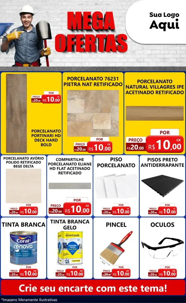 Modelo de Encarte para Encarte Grande com o tema Material de Construção para Pisos e revestimentos