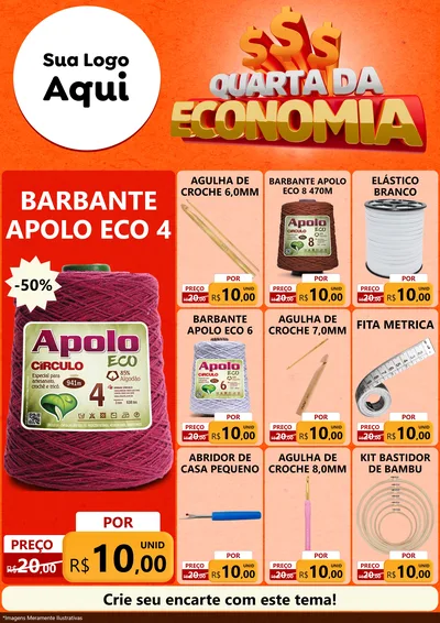 Modelo de Encarte para Encarte A4 Vertical com o tema Quarta da Economia para Armarinho e Aviamentos