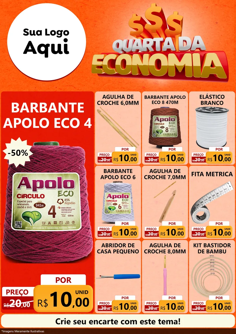 Modelo de Encarte para Encarte A4 Vertical com o tema Quarta da Economia para Armarinho e Aviamentos