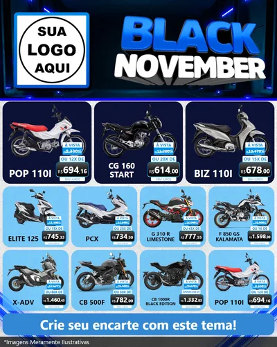 Modelo de Rede Social para Feed Instagram com o tema Black November para Concessionaria de Motos