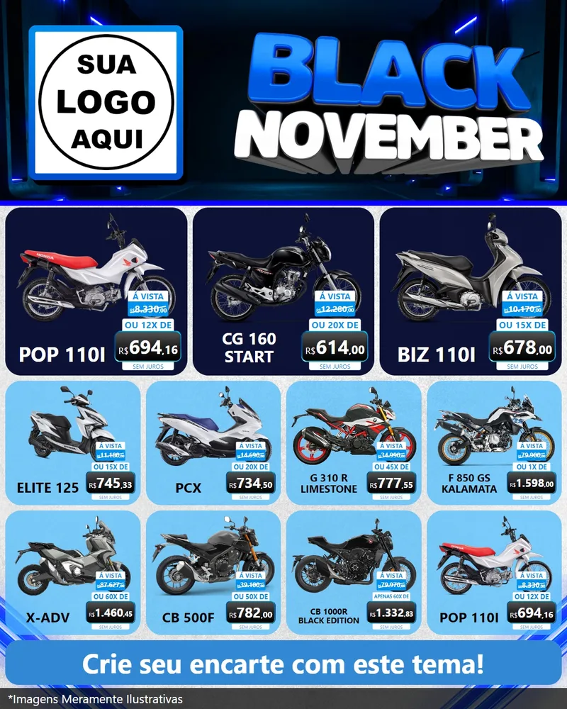 Modelo de Rede Social para Feed Instagram com o tema Black November para Concessionaria de Motos