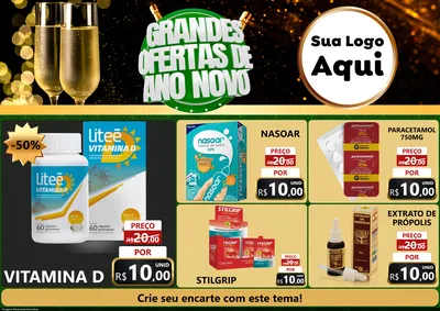 Modelo de Encarte para Encarte A4 Horizontal com o tema Grandes Ofertas de Ano Novo para Farmácia