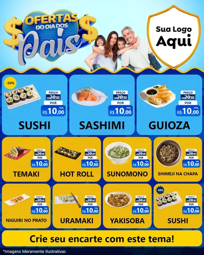 Modelo de Rede Social para Feed Instagram com o tema Ofertas do Dia dos Pais para Comida japonesa