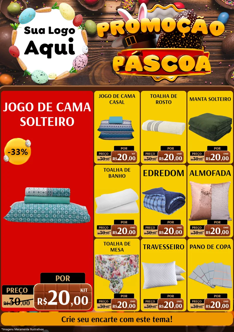 Modelo de Encarte para Encarte A4 Vertical com o tema Promoção Páscoa para Cama, Mesa e Banho