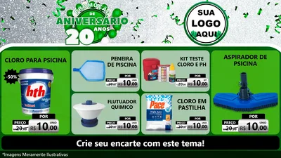 Modelo de TV para TV Horizontal com o tema Promoção de Aniversário - 20 Anos para Produtos para Piscina