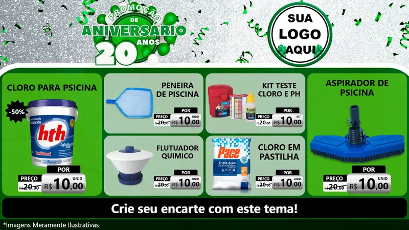Modelo de TV para TV Horizontal com o tema Promoção de Aniversário - 20 Anos para Produtos para Piscina