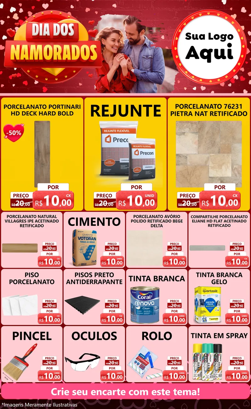 Modelo de Encarte para Encarte Grande com o tema Dia Dos Namorados para Pisos e revestimentos