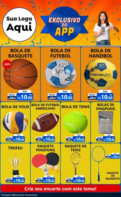 Modelo de Encarte para Encarte Grande com o tema Exclusivo do Aplicativo para Artigos Esportivos