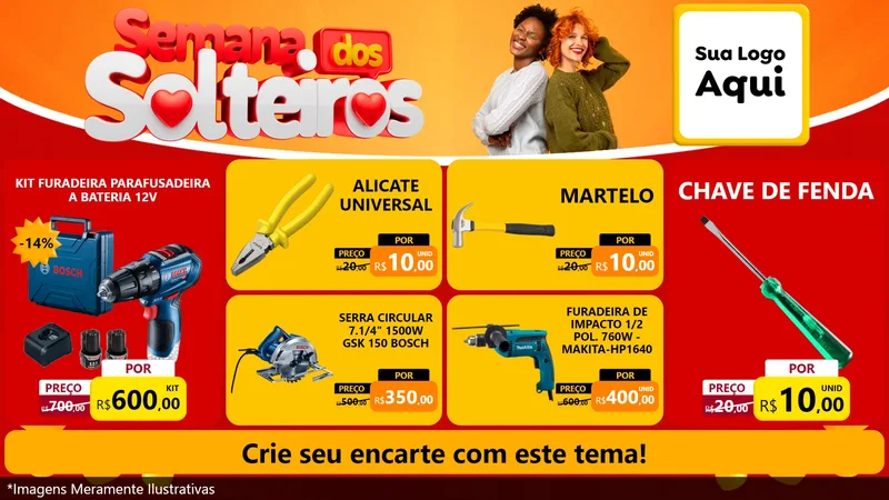 Modelo de TV para TV Horizontal com o tema Semana dos Solteiros para Maquinas e Ferramentas