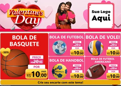 Modelo de Encarte para Encarte A4 Horizontal com o tema Valentine's Day para Artigos Esportivos