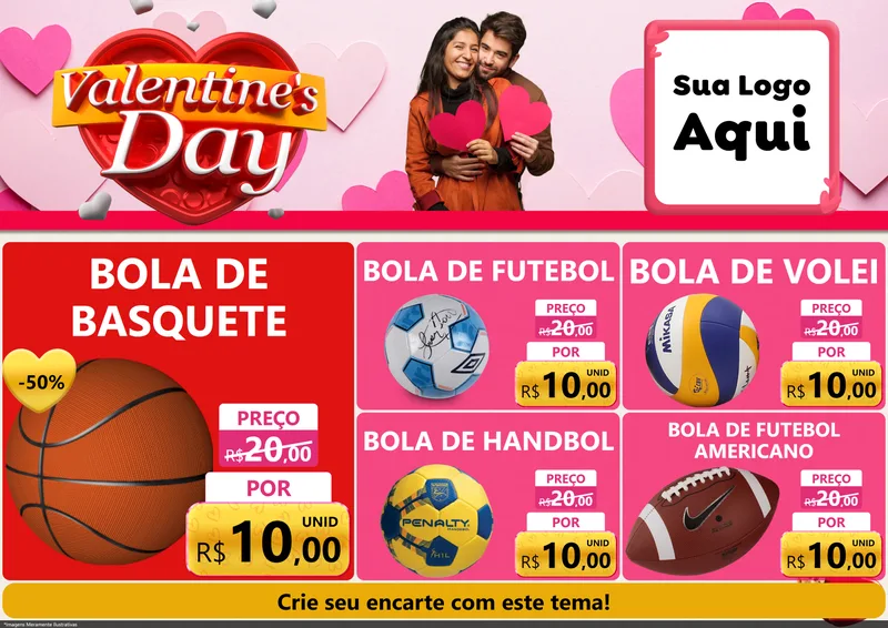 Modelo de Encarte para Encarte A4 Horizontal com o tema Valentine's Day para Artigos Esportivos