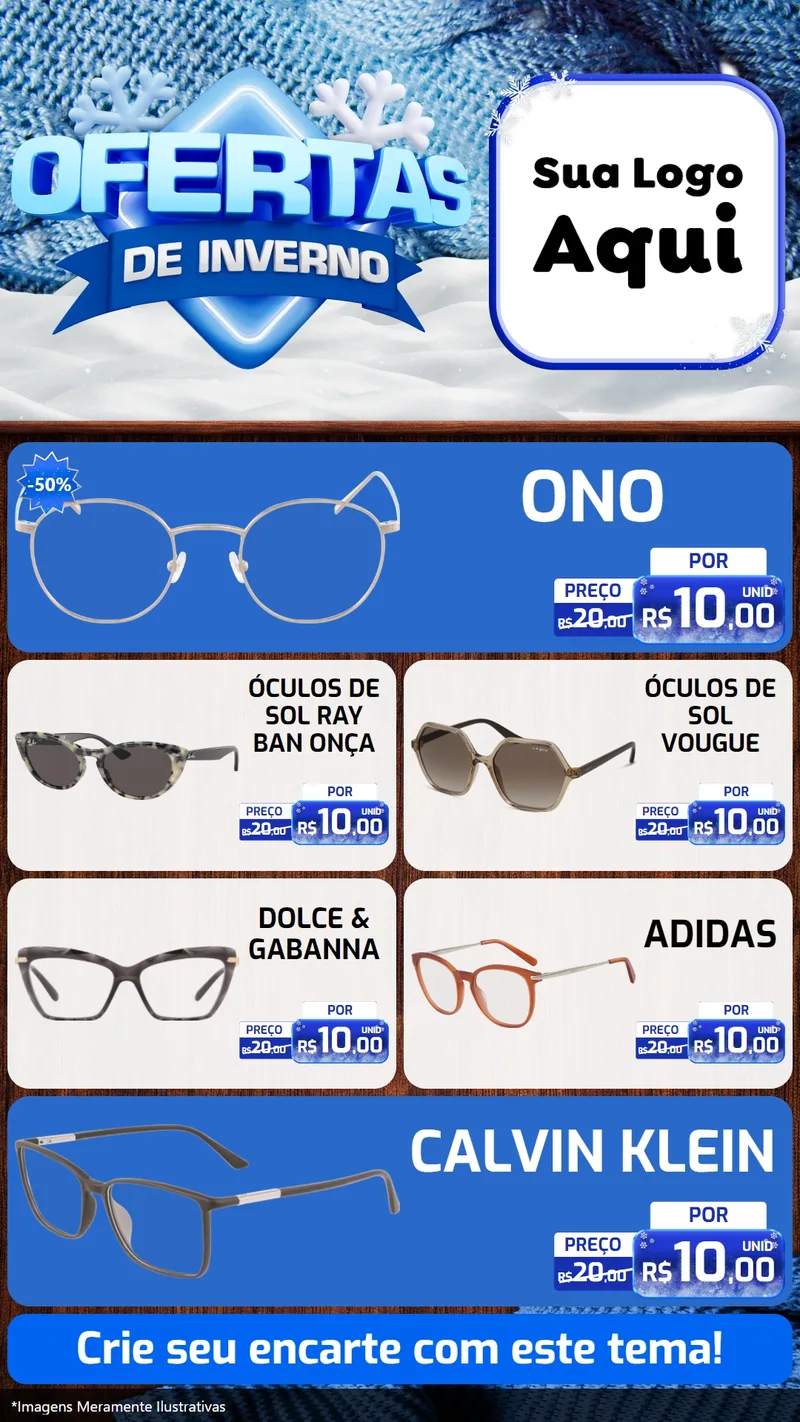 Modelo de TV para TV Vertical com o tema Ofertas de Inverno para Óticas