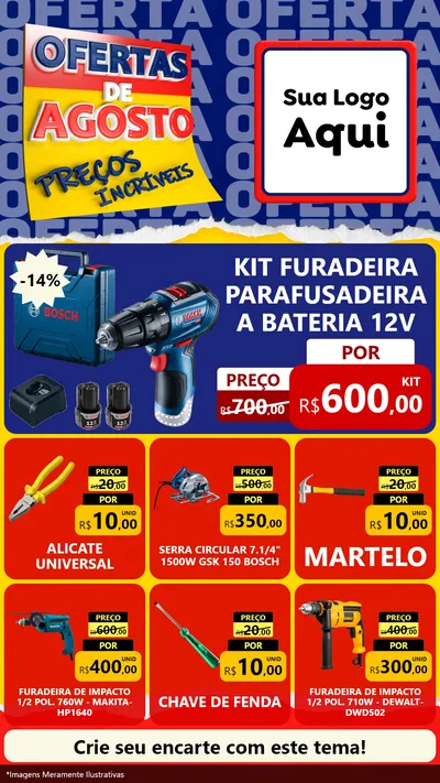 Modelo de Rede Social para Stories com o tema Ofertas de Agosto - Preços Incríveis para Maquinas e Ferramentas
