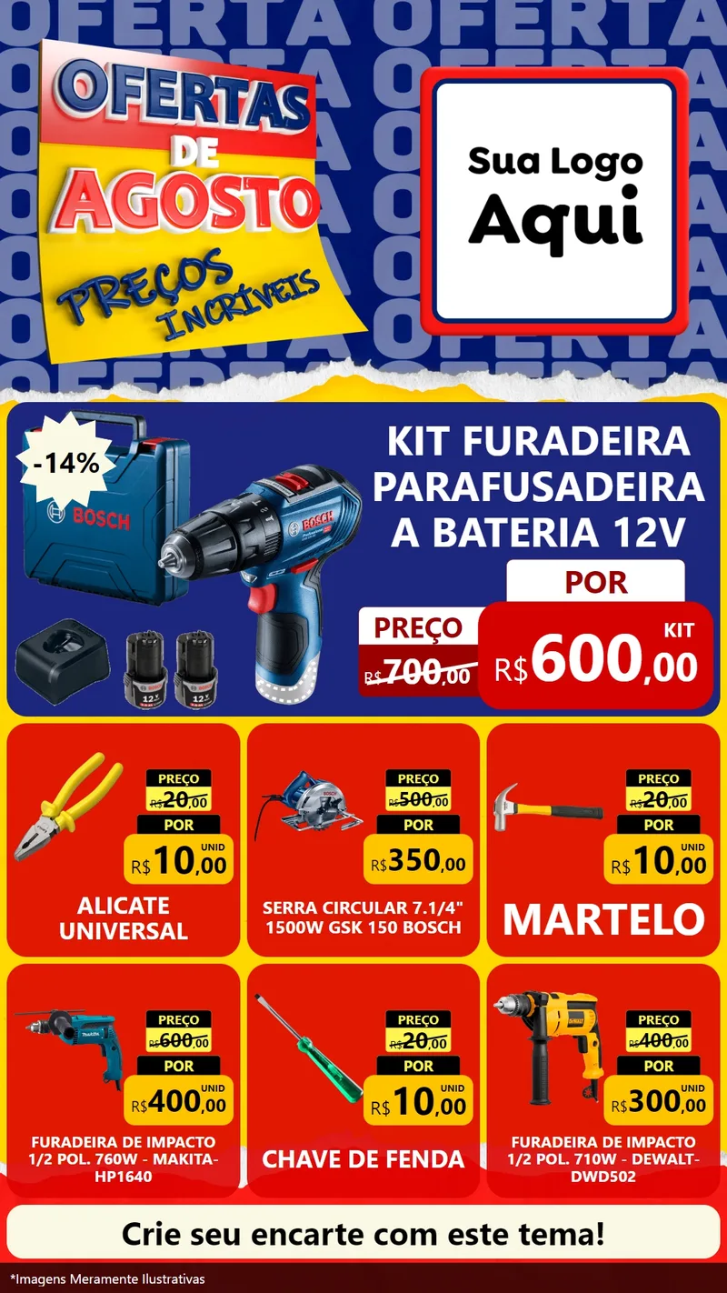 Modelo de Rede Social para Stories com o tema Ofertas de Agosto - Preços Incríveis para Maquinas e Ferramentas