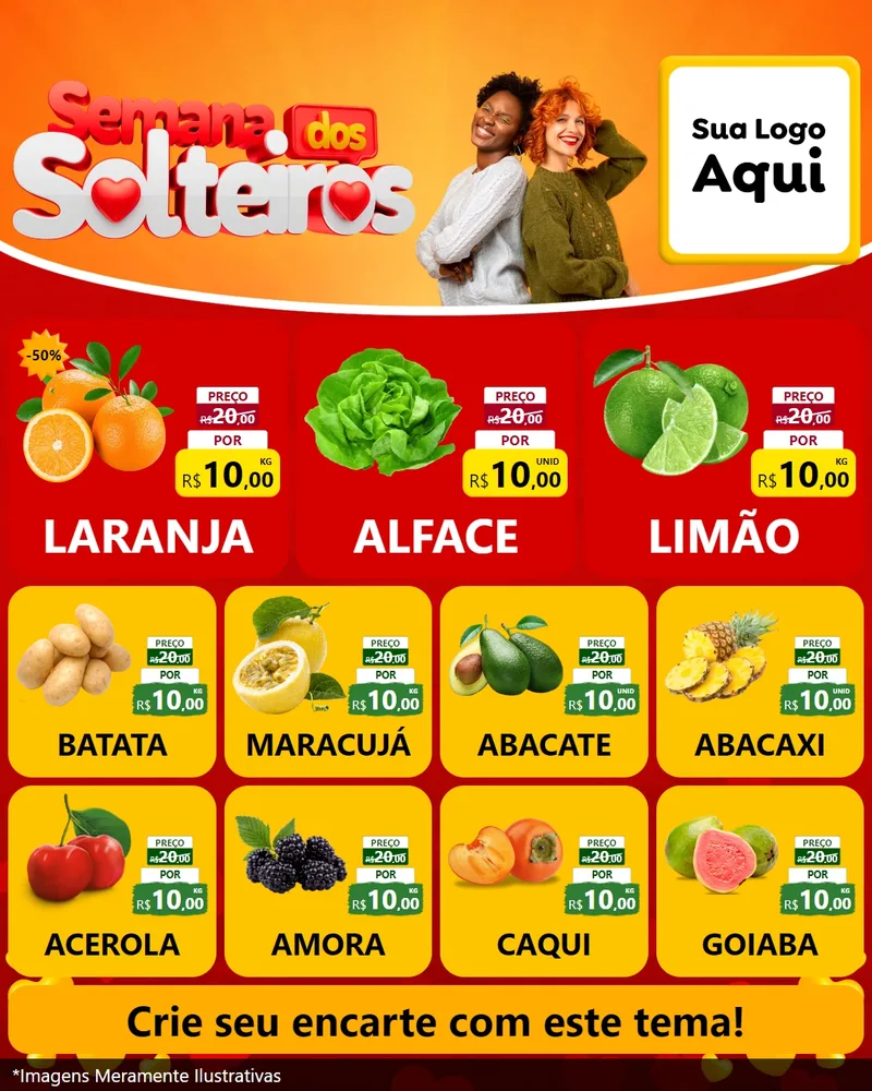 Modelo de Rede Social para Feed Instagram com o tema Semana dos Solteiros para Hortifrúti