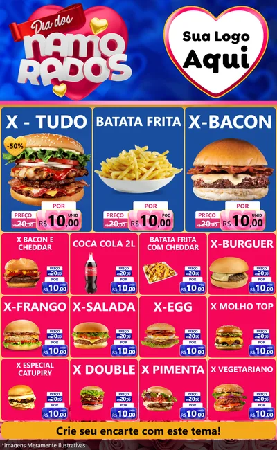 Modelo de Encarte para Encarte Grande com o tema Dia dos namorados para Hamburgueria