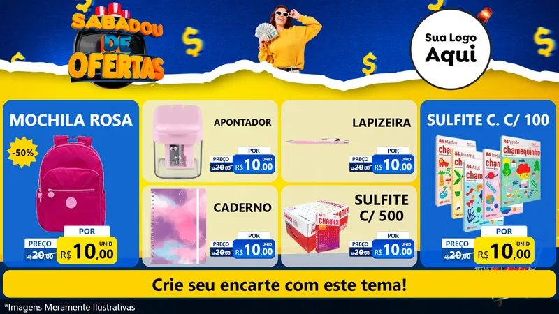 Modelo de TV para TV Horizontal com o tema Sabadou de Ofertas para Papelaria