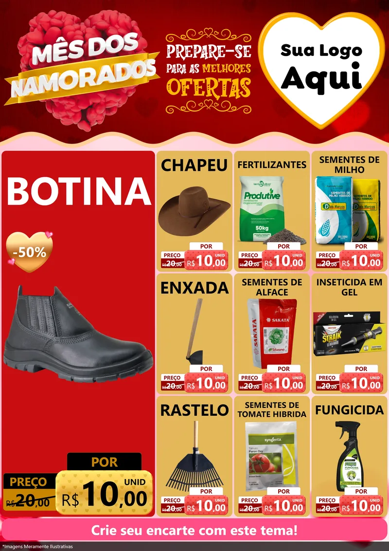 Modelo de Encarte para Encarte A4 Vertical com o tema Mês dos Namorados para Agropecuária
