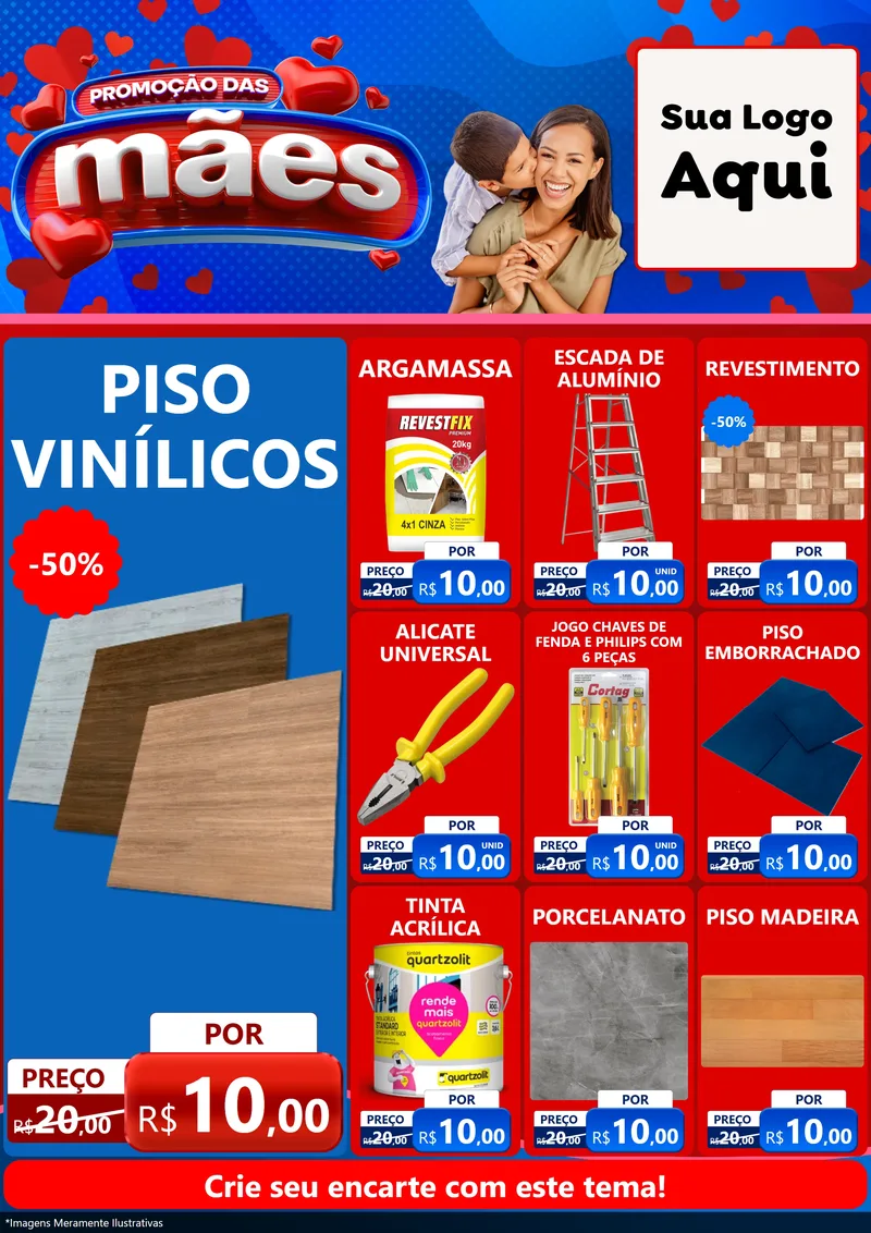 Modelo de Encarte para Encarte A4 Vertical com o tema Promoção das Mães para Material para Construção