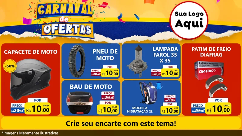 Modelo de TV para TV Horizontal com o tema Carnaval de Ofertas para Moto peças
