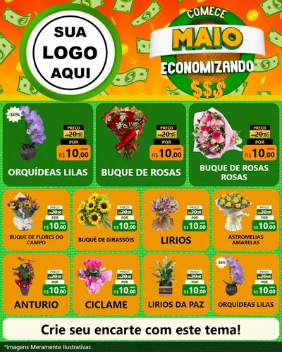Modelo de Rede Social para Feed Instagram com o tema Comece Maio Economizando para Floricultura e jardim