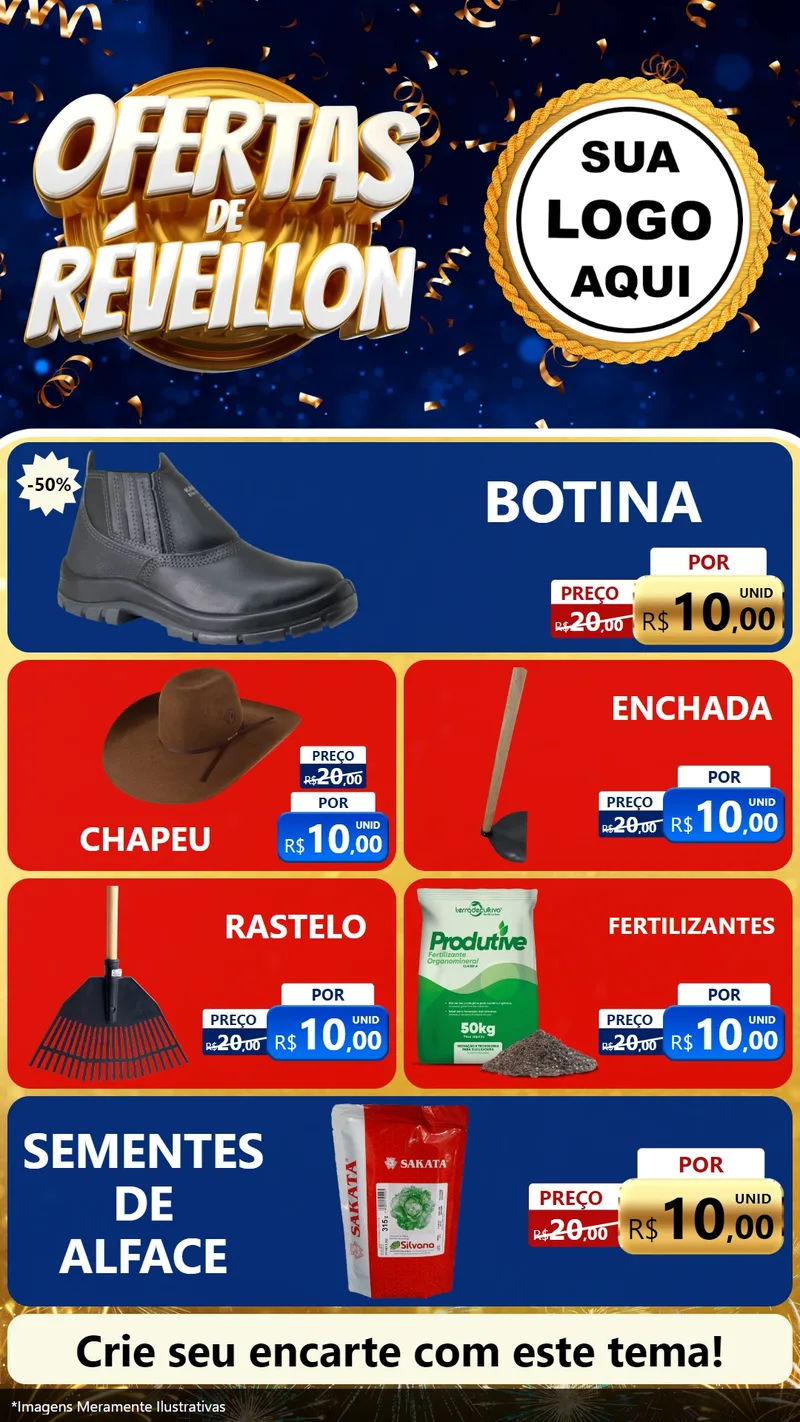 Modelo de TV para TV Vertical com o tema Ofertas de Réveillon para Agropecuária