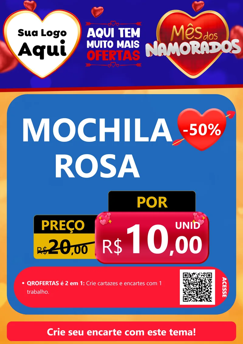 Modelo de Cartaz para Cartaz A4 Vertical com o tema Mês dos Namorados para Papelaria