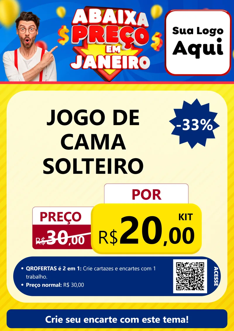 Modelo de Cartaz para Cartaz A4 Vertical com o tema Abaixa Preço em Janeiro para Cama, Mesa e Banho