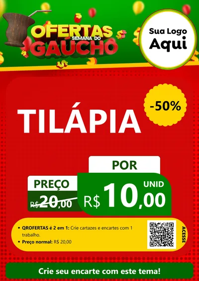 Modelo de Cartaz para Cartaz A4 Vertical com o tema Ofertas Semana Do Gaúcho para Peixaria