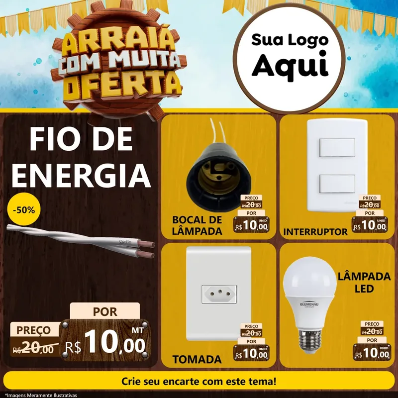 Modelo de Rede Social para Feed Facebook com o tema Ofertas de São João - Junina para Materiais Elétricos