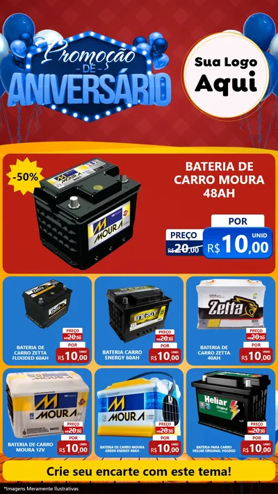 Modelo de Rede Social para Stories com o tema Promoção de Aniversário para Baterias Elétricas