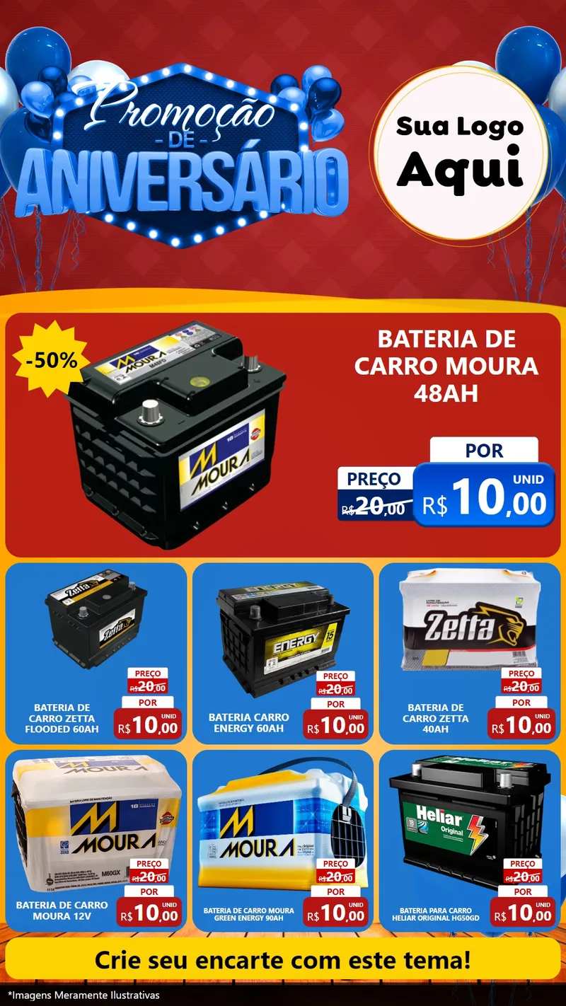 Modelo de Rede Social para Stories com o tema Promoção de Aniversário para Baterias Elétricas