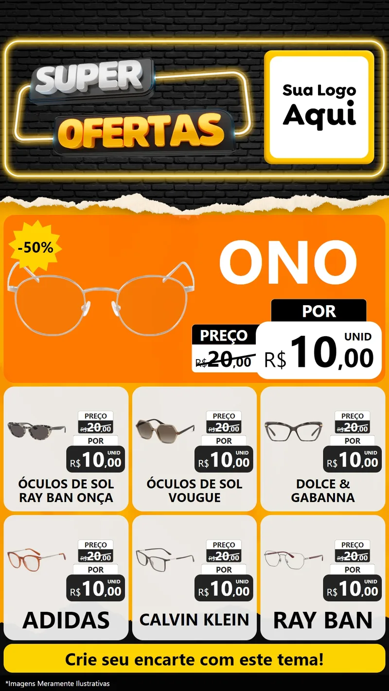 Modelo de Rede Social para Stories com o tema Super Ofertas para Óticas