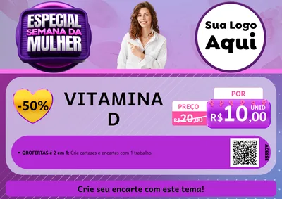 Modelo de Cartaz para Cartaz A4 Horizontal com o tema Especial Semana da Mulher para Farmácia