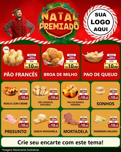 Modelo de Rede Social para Feed Instagram com o tema Natal Premiado para Padaria