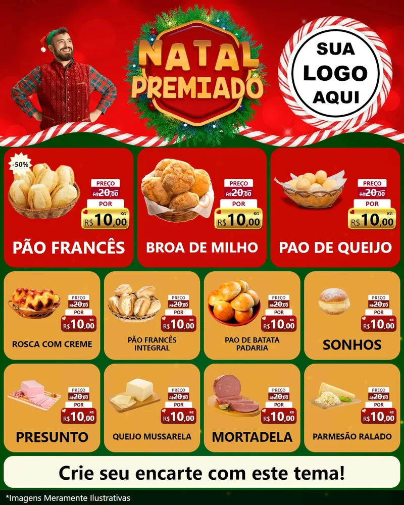 Modelo de Rede Social para Feed Instagram com o tema Natal Premiado para Padaria