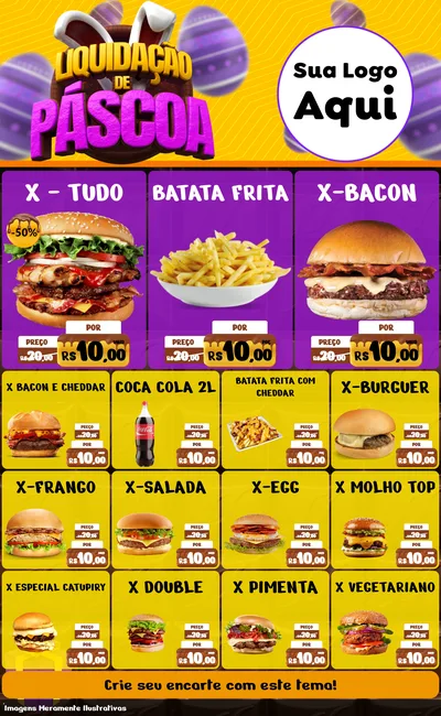 Modelo de Encarte para Encarte Grande com o tema Liquidação de Páscoa para Hamburgueria