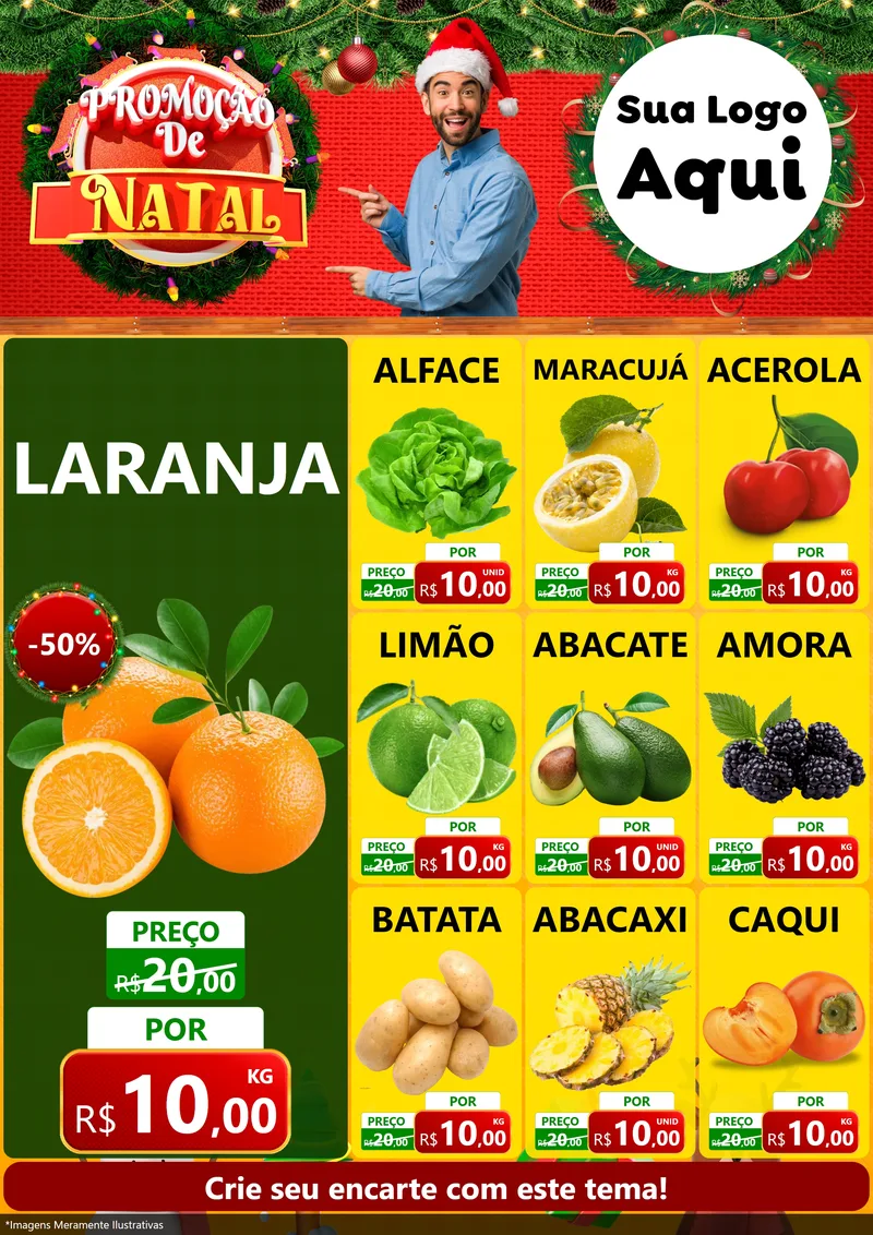 Modelo de Encarte para Encarte A4 Vertical com o tema Promoção de Natal para Hortifrúti