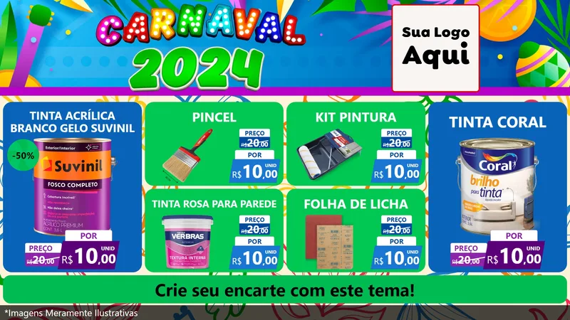 Modelo de TV para TV Horizontal com o tema Carnaval 2027 para Tintas e Ferramentas