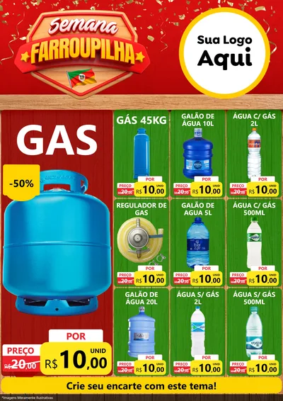 Modelo de Encarte para Encarte A4 Vertical com o tema Semana Farroupilha para Água e gás